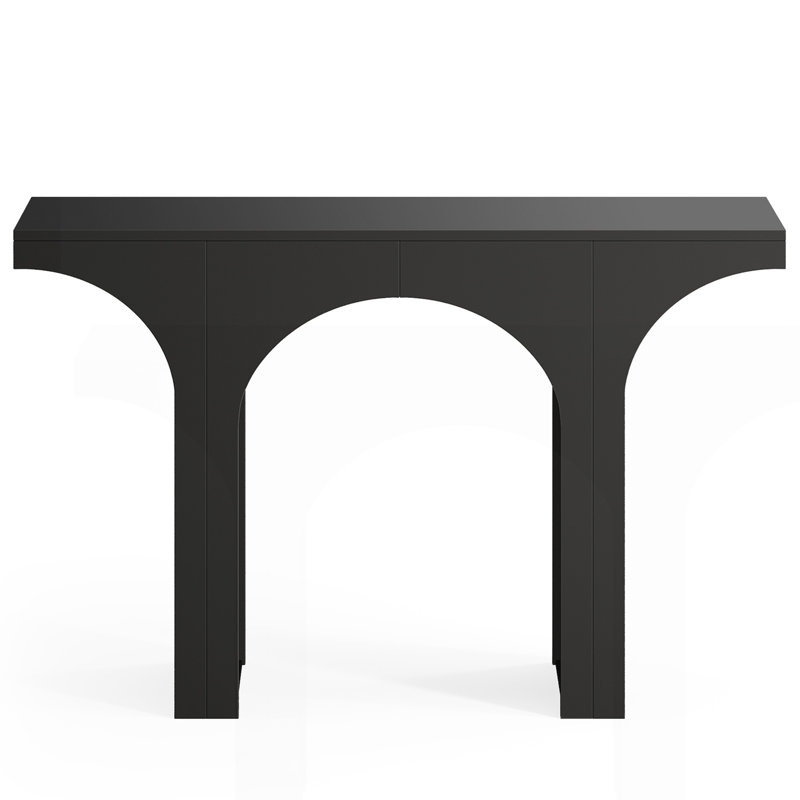 47” Modern Black Console Table For Entryway & Behind Sofa – Narrow Hallway Table With Arched Base