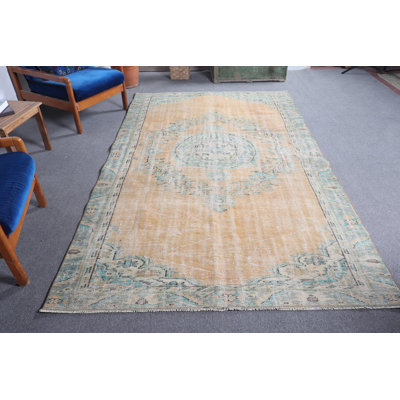 Handwoven Turkish Oushak Large Area Rug in Vibrant Orange for Living Room Decor
