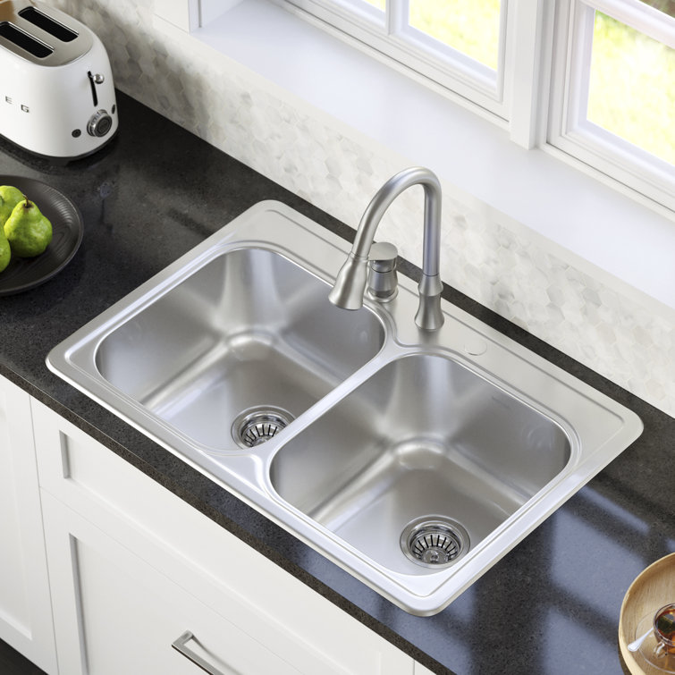 Pehohe ‎SINK168BD75 31.5 L x 18.1 W Drop-In Kitchen Sink with Faucet Size: 7.9 H x 29.5 W x 19.1 D