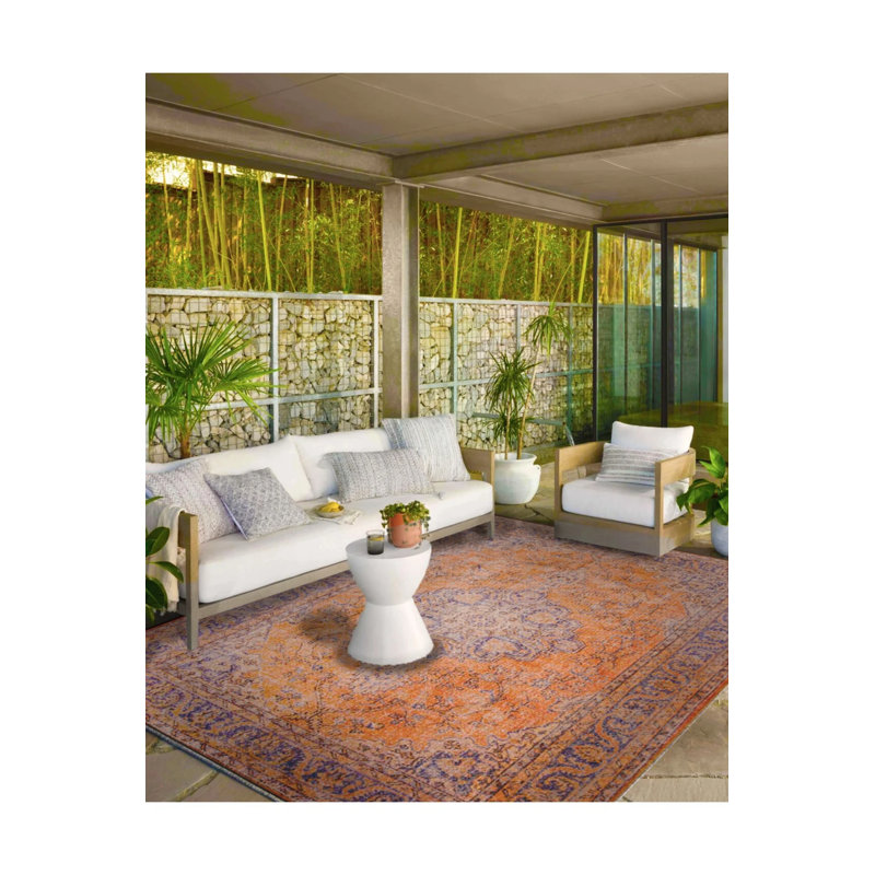Tapis orange clair traditionnel à thème et tapis lavable, Rectangle 2 pi 4 po x 4 pi