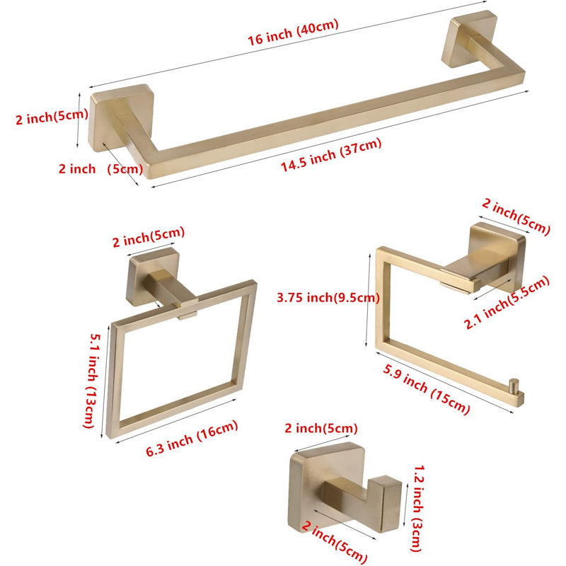 4 - Piece Bathroom Hardware Set, Brushed Gold