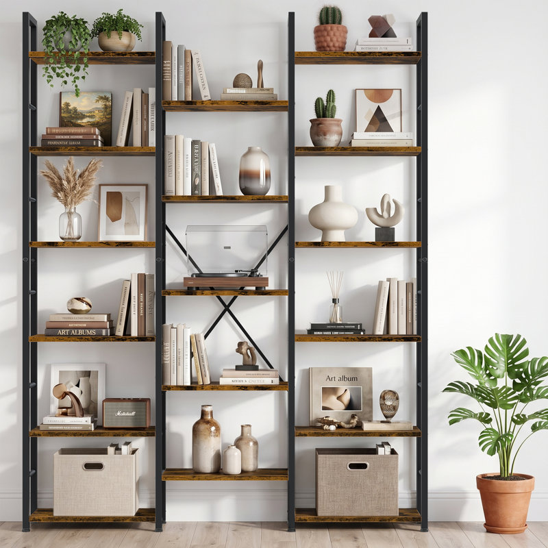 Bibliothèque étagère triple à 6 niveaux
