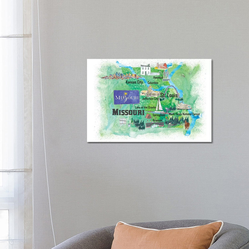 USA, Missouri Illustrated Travel Poster by Markus & Martina Bleichner - Wrapped Canvas Print