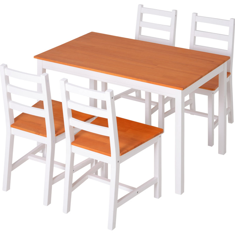 4 repas rustiques, 5 meubles de cuisine modernes en bois, table de petit espace, chaises de coin-repas blanches pour 4, coin,