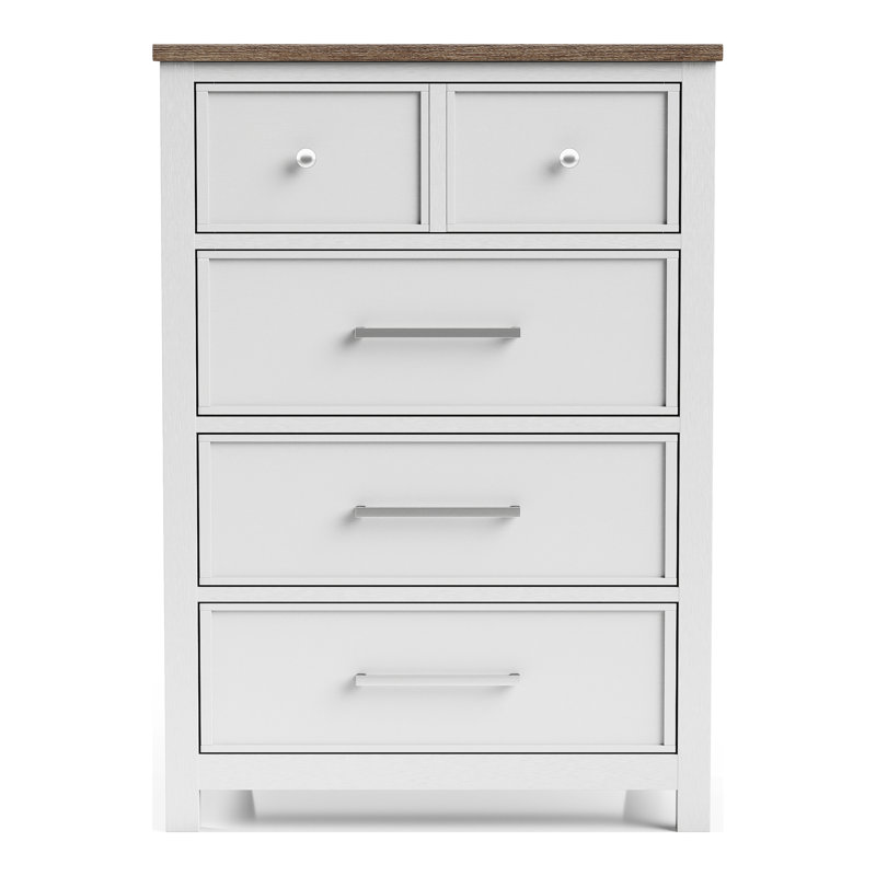 Commode 4 tiroirs Lonegan, Blanc, brun