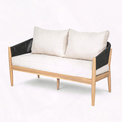 Outdoor Acacia Wood Loveseat Plush Cushion Weather Resistant