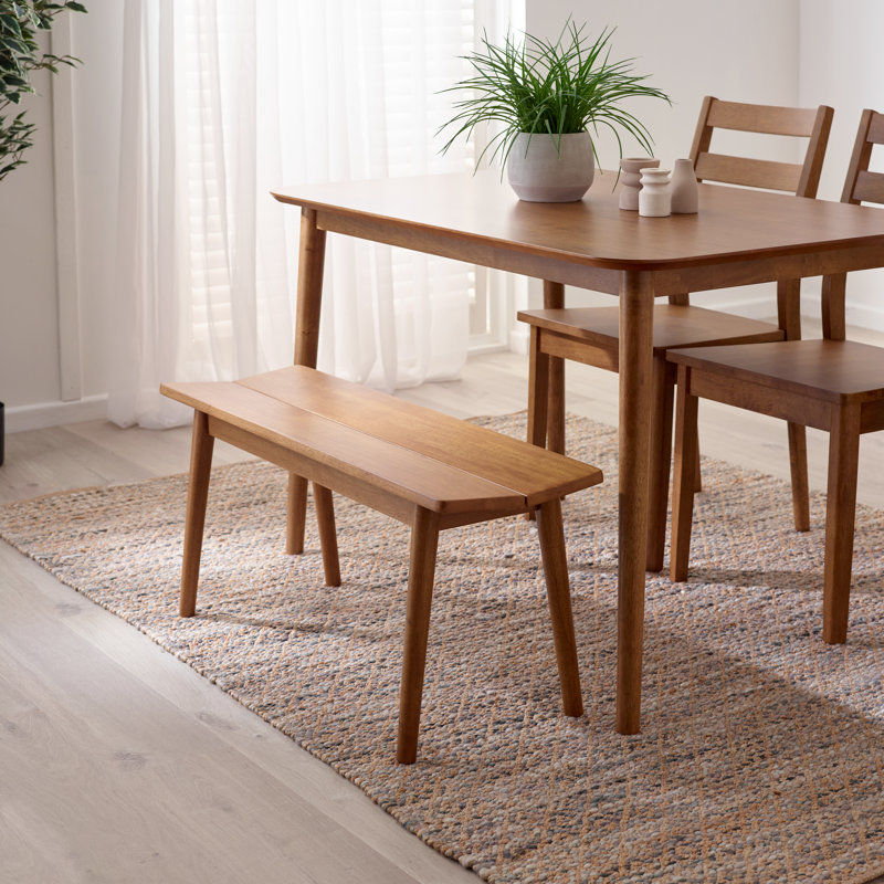 Abelina Small Walnut Effect Wooden Dining Table With 2 Chairs & Bench - Traditional Rustic Farmhouse Style