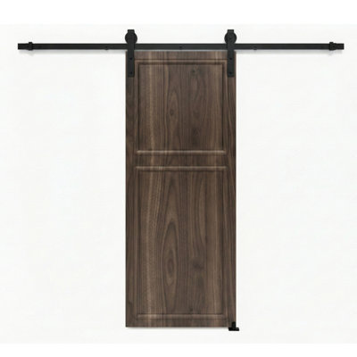 Porte de grange coulissante en panneau de fibres à densité moyenne noyer à 2 panneaux de 18 po x 96 po x 96 po avec quincaillerie 18 series