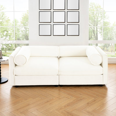 White Chenille 2 Storage , Modern , Ergonomic Cylindrical Features For A Luxurious Rest, Living Room Upgrade Option With Area, Construction Relaxed Seating, Home Decoration