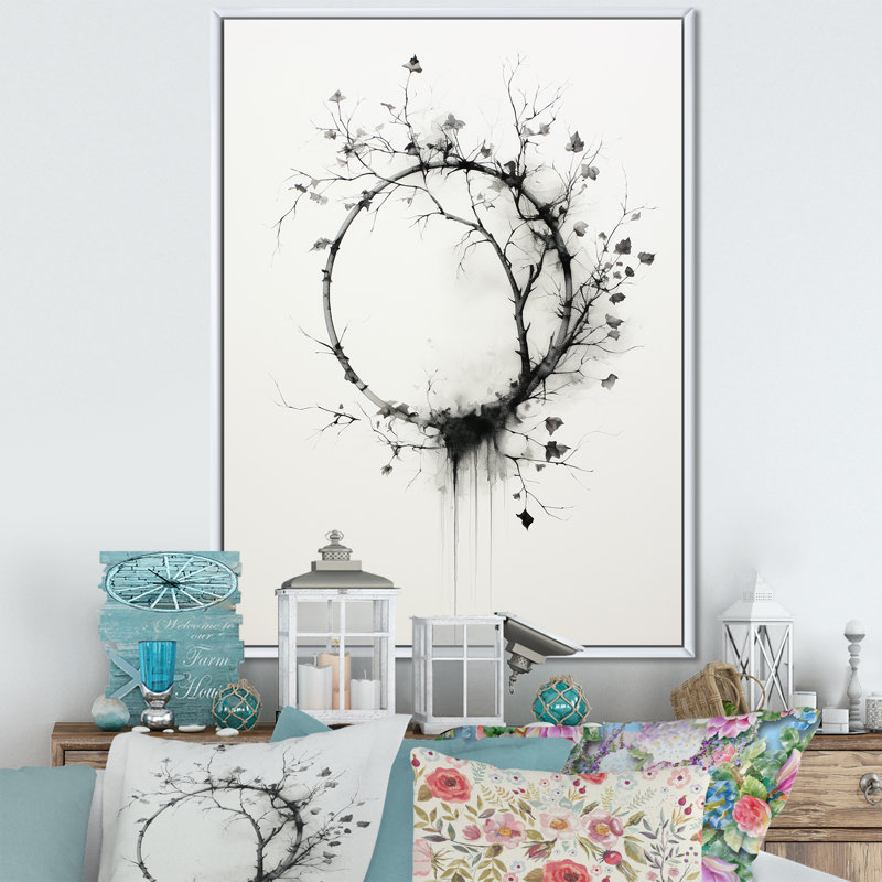 Couronne noire et blanche simple - Art mural encadré couronne, H 40 po x l 30 po x P 1,5 po, Cadre flottant blanc