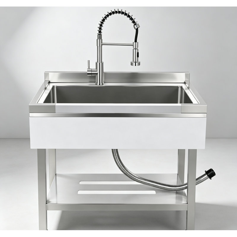 Évier utilitaire autoportant en acier inoxydable de 79 cm (31 po) avec comptoir et tiroir, meuble-lavabo moderne à cuve unique profonde avec robinet à douche extractible pour buanderie, garage et vestibule.