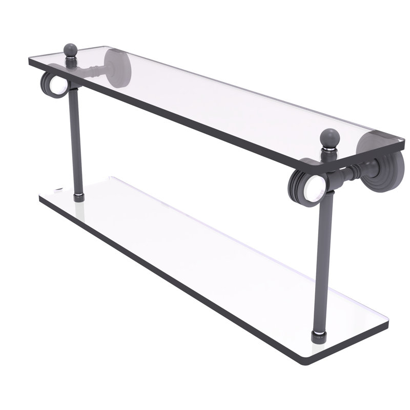 Jarrell 2 Piece Glass Tiered Shelf, Matte Gray, 5.12" H x 22" W x 9.3" D