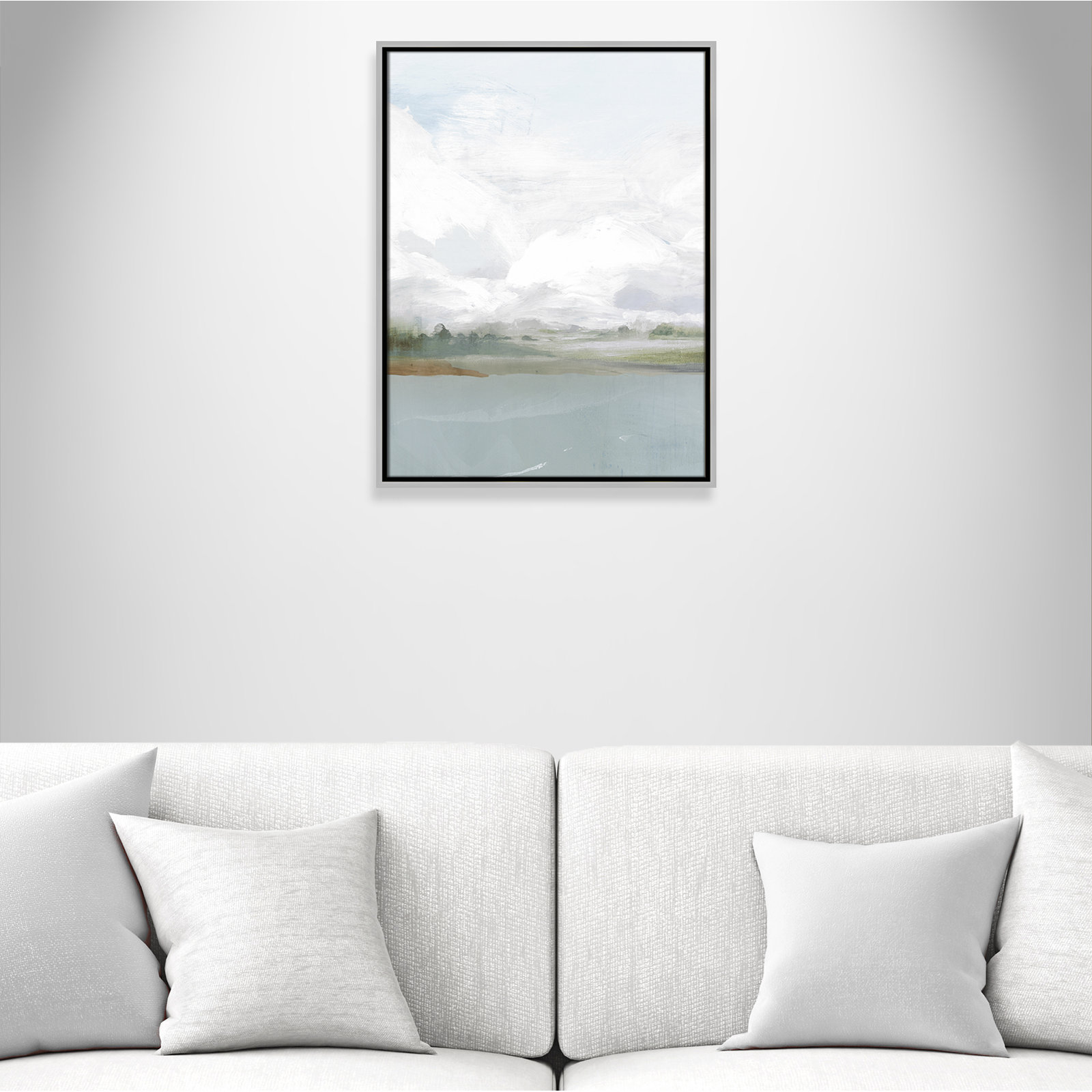All Shore Watercolor Canvas Painting Print with Wood Floater Frame , 25.5" H x 19.5" W, Silver