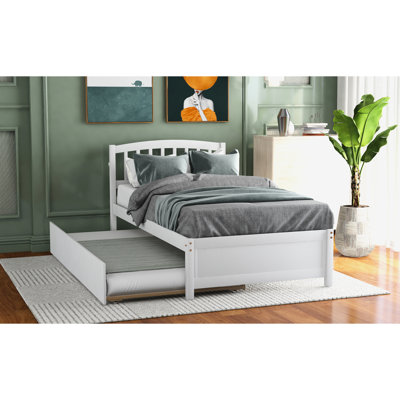 Lit plateforme simple blanc avec lit gigogne en bois massif pour un lit gigogne enchanteur