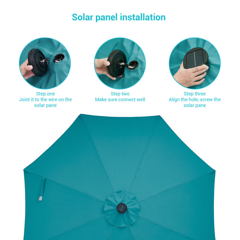 Parasol d'extérieur à DEL 9 pi pour terrasse, bord de piscine et patio Kanila, Bleu lac
