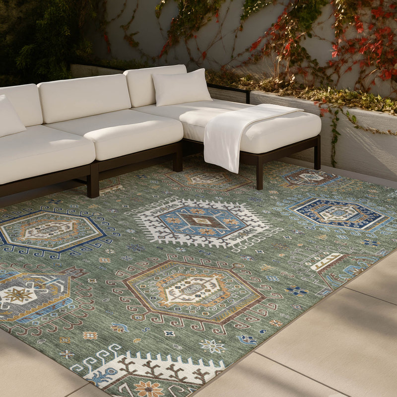 Tapis tribal intérieur / extérieur lavable à la machine Chantille ACN2574, Basilic, 3 pi x 5 pi