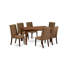 Ensemble de salle à manger 7 pièces comprenant une table de salle à manger rectangulaire et 6 chaises Parson rembourrées en tissu brun, acajou-106914947-109975836-109975837