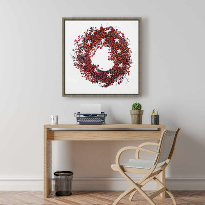 Red Berry Wreath Canvas | Botanical Livingroom | Red Frame