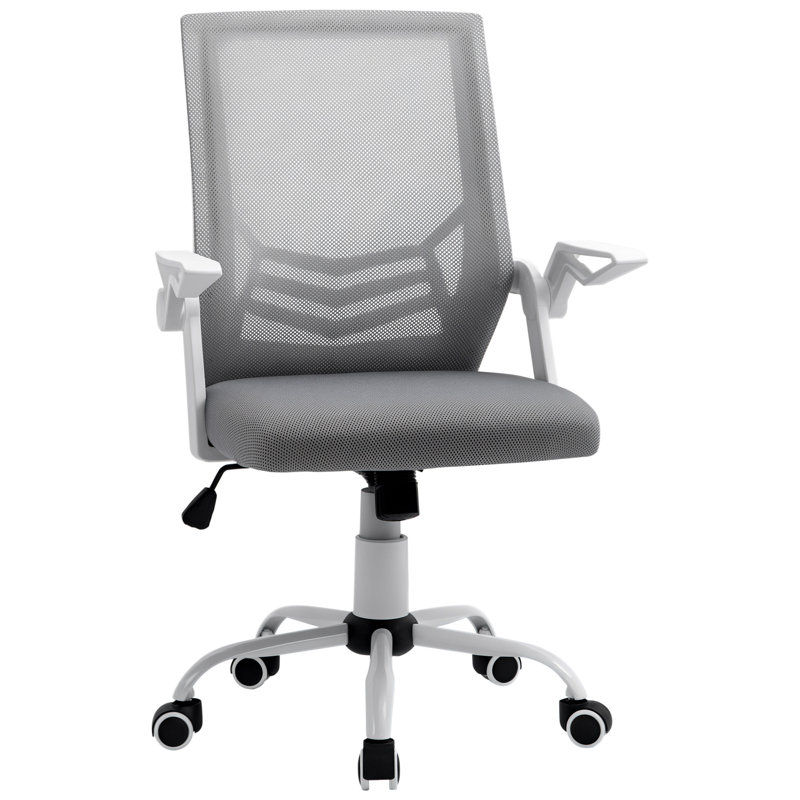 Mesh Desk Chair Adjustable Arms, White/Grey