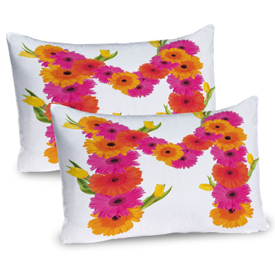 Ambesonne Letter M Pillow Sham 2 Pack Gerbera Flowers Tulips 36""x20"" Hot Pink Orange Green -  pil-2_44800_36x20