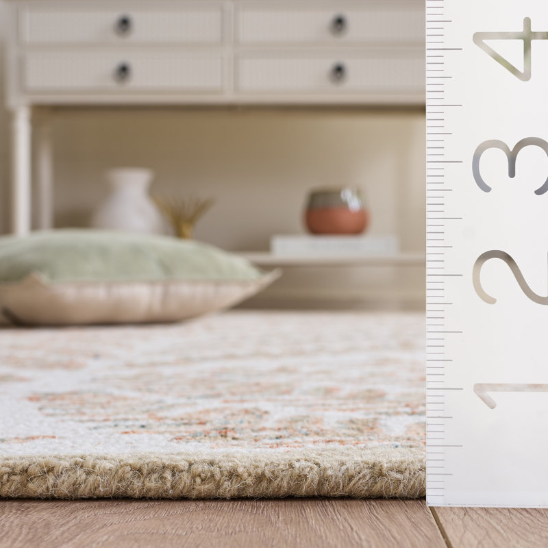 Ikat Handmade Tufted Wool Ivory / Brown Area Rug, Rectangle 5' x 8'