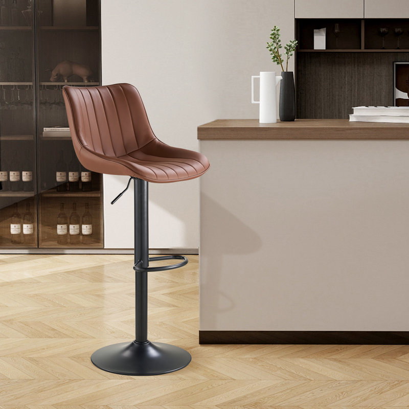 Tabourets de bar réglables pivotants rembourrés, tabouret de bar pivotant réglable avec dossier, chaises modernes à hauteur de comptoir pour îlot de cuisine, salle à manger, brun (ensemble de 2)
