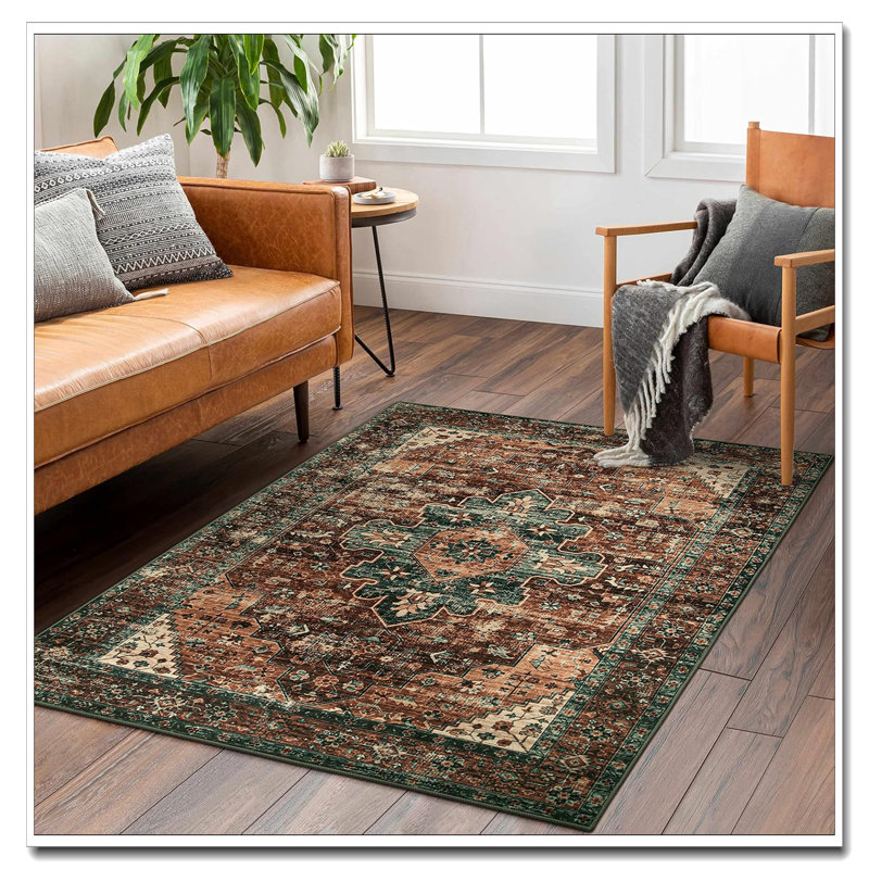 Ultra-Thin Washable 4X6 Vintage Oriental Area Rug Non-Shed Non-Slip Carpet For Living Room Bedroom Office Entrance Kitchen Laundry Mudroom