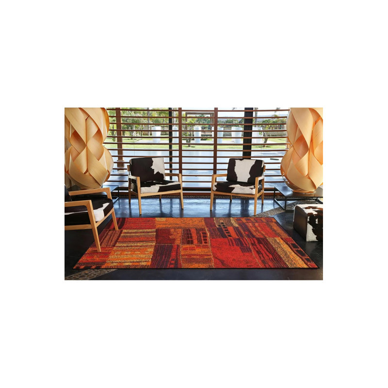 Tapis rouge tissé à motif traditionnel rouge et tapis lavable, Rectangle 2 pi 4 po x 4 pi