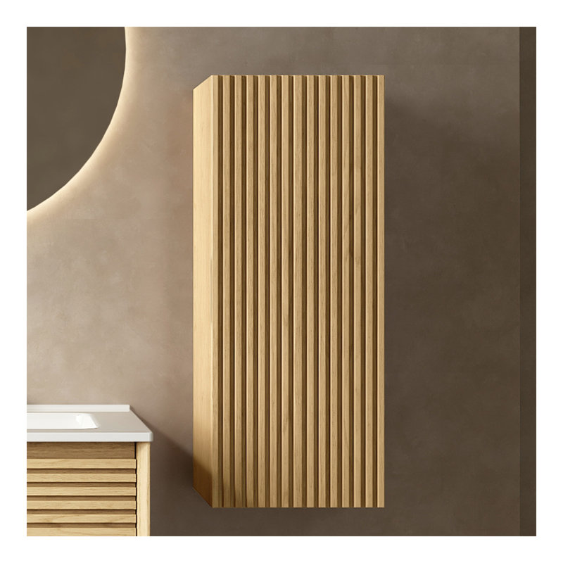 Armoire d'appoint de meuble-lavabo flottante à fixation murale BOI avec porte et tablette (convient pour meuble-lavabo BRON), grain de bois chêne Corolla