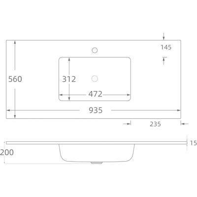 Comptoir de meuble-lavabo en résine de polyuréthane à surface solide avec lavabo, couleur durable, couleur uniforme, facile à nettoyer, trop-plein intégré, l 37 po x P 22 po