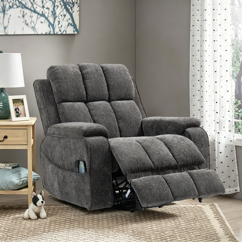  Alhertine 40.00” Liftable Power Recliner with Heating & Massage,hidden storage.Gray Chenille, Gray