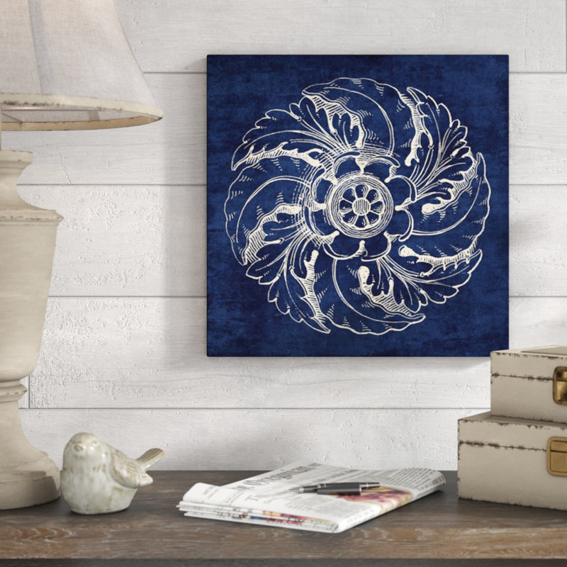 «Rosette IV», reproduction d'impression en indigo, H 16 po x l 16 po x P 1,5 po, Toile