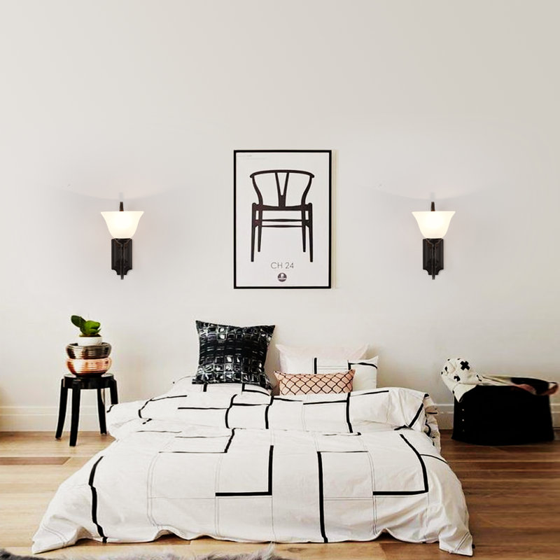 1 - Light Glass Dimmable Black Armed Sconce