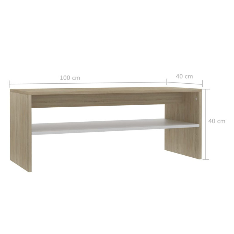 Table basse simple avec cadre en bois d'ingénierie avec rangement, Chêne/Blanc