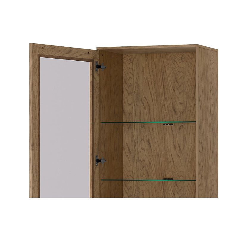 Stina Manufactured + Solid Oak Wood 1-Door Display Cabinet