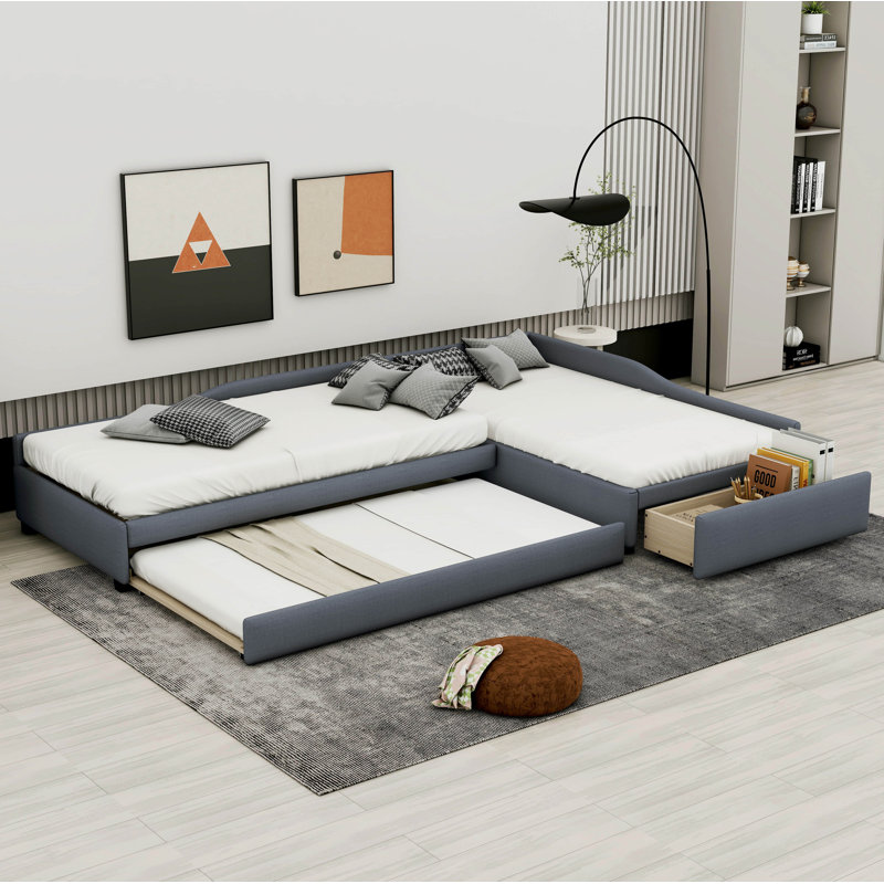 Upholstered Double Twin Size Daybed, Gray