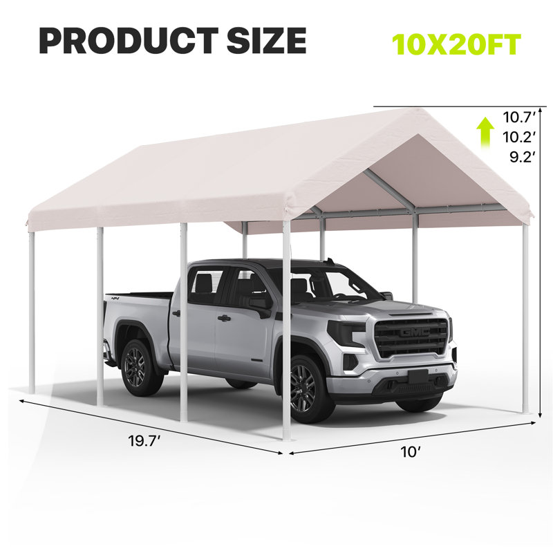 Abri d'auto 10 x 20 pi avec hauteur réglable, Beige