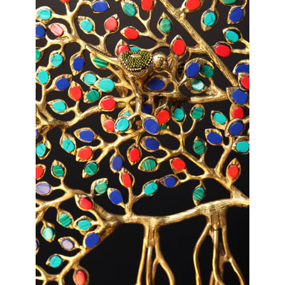 Arbre de vie 19 po avec support - Laiton fabriqué à la main avec incrustations colorées - Banyan Tree