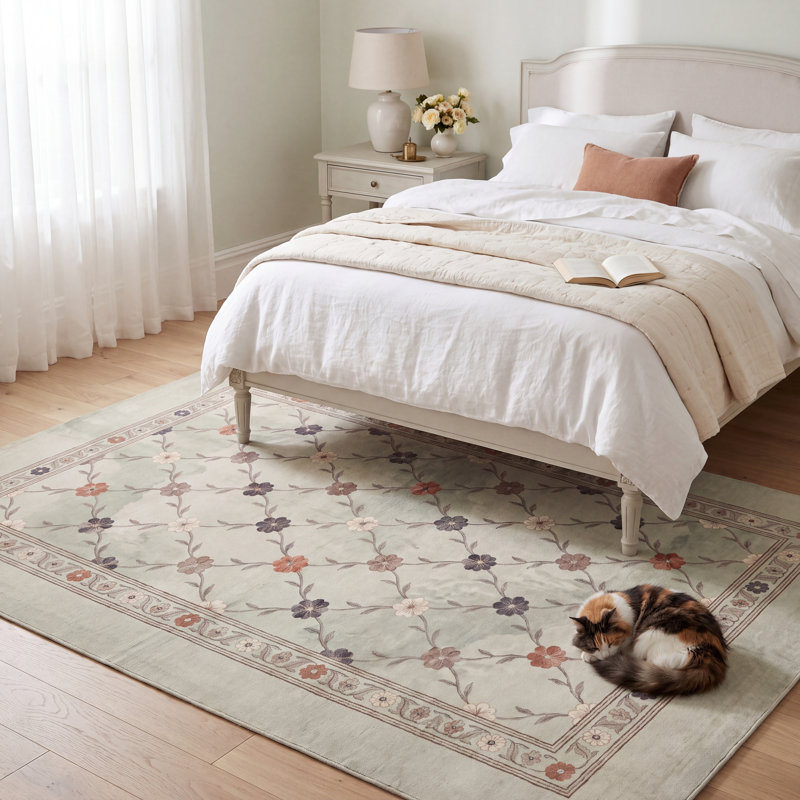 Tapis en sainfoin à motifs floraux orange, crème, gris et beige, antidérapant, à poils courts, pour intérieur et extérieur, adapté aux animaux domestiques, salon, chambre, salle à manger, entrée, couloir, bureau, lavable