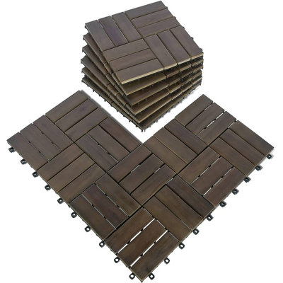 SAMPLE-9PCS Carreaux de terrasse à emboîtement 12 po x 12 po x 0,94 po carreaux de sol en acacia gris pour le patio