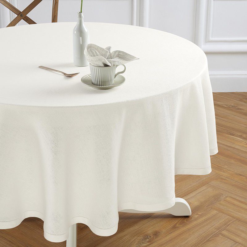 Sonoma Hemstitch - 100% Pure Linen Round Tablecloth (Prewashed), 60" Round, Ivory