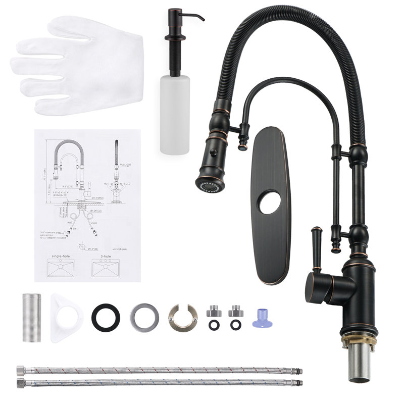 Single Handle Pull Down Sprayer Kitchen Faucet with Soap Dispenser in Oil Rubbed Bronze, Oil Rubbed Bronze