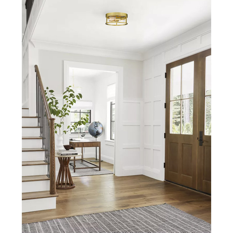 Transitional 2 Light Iron Gold Flush Mount, Gold