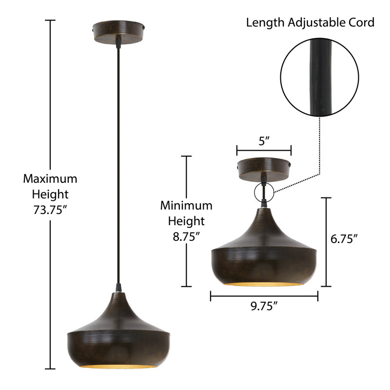 9.75"W Jiayue 1 - Light Ultra Modern Painted Dome Pendant, Bronze/Gold