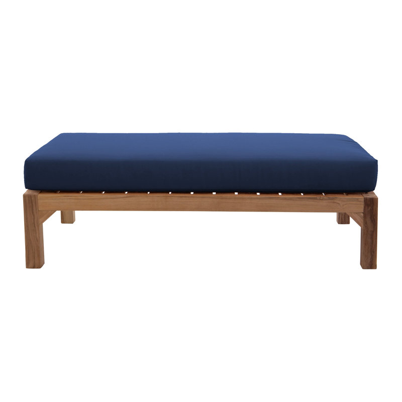 Repose-pieds d'extérieur en teck avec coussin Sunbrella Portingale, Bleu marine