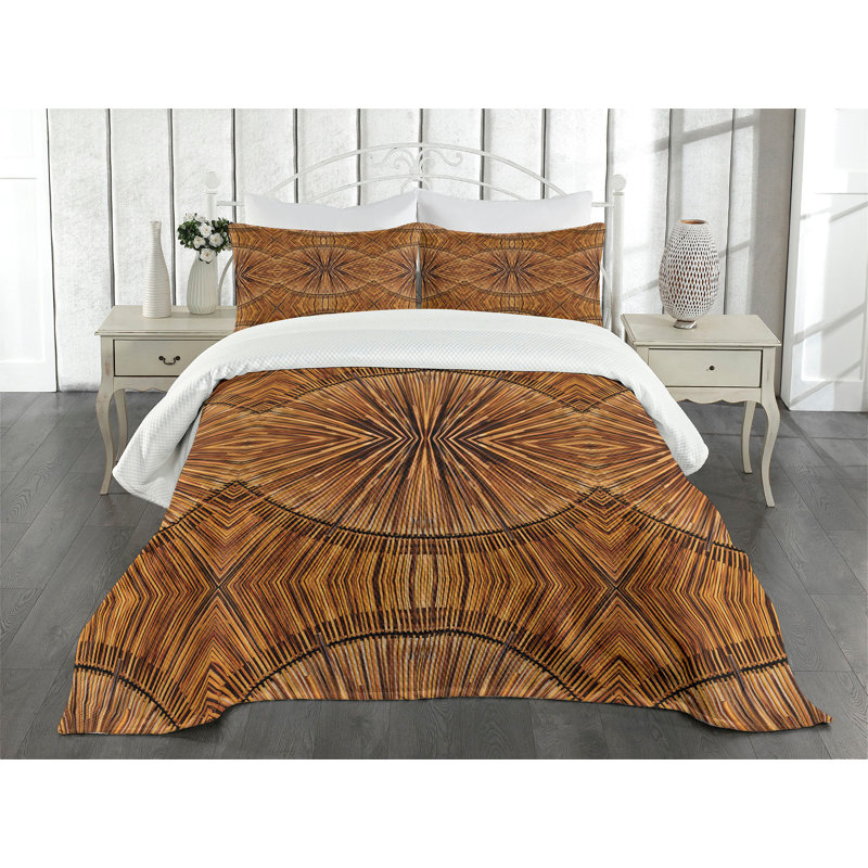 Ambesonne Tribal Bedspread Set Eastern Trippy Wood Pattern Ginger, King Coverlet/Bedspread + 2 Standard Shams