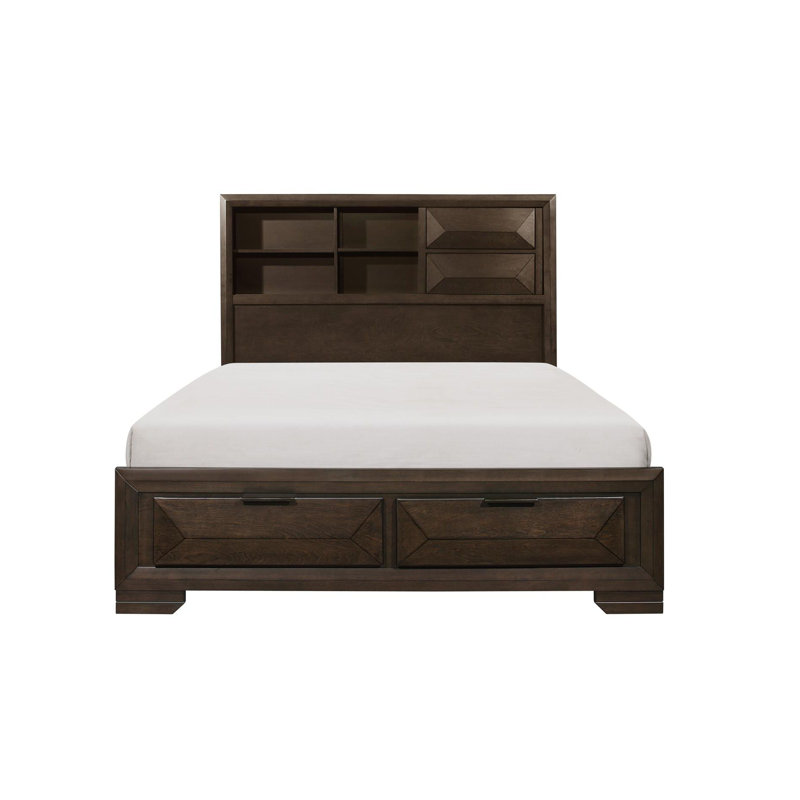 Lit plateforme avec rangement en placage de bouleau espresso Guthry 3 et 2, Grand