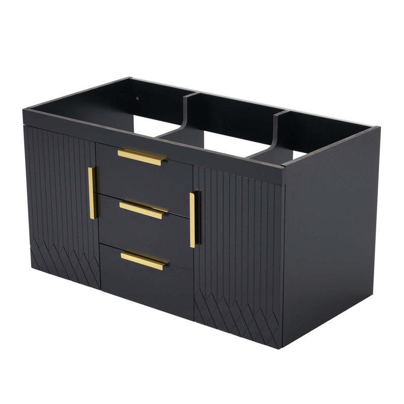 Meuble-lavabo mural 36 po sans lavabo, armoire de rangement flottante avec 2 tiroirs, armoire de salle de bain en bois massif