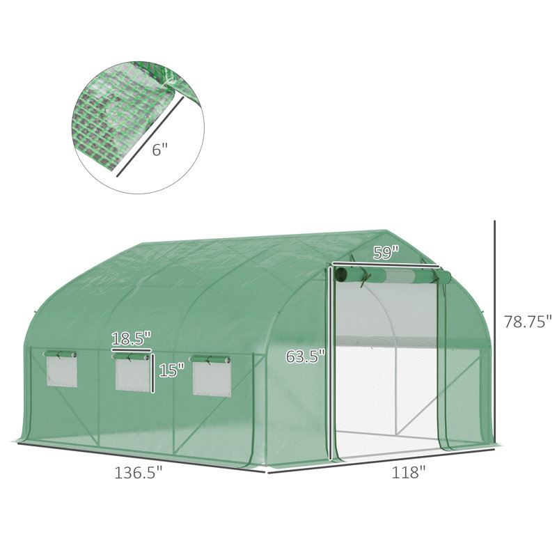 Serre de plain-pied sans cadre, H 78,75 po x l 118 po x P 136,5 po, Vert