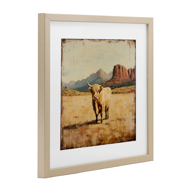 «Desert Cow Portrait», reproduction sous verre encadrée, design par Petal Prints Design, H 16 po x l 16 po